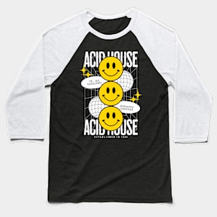 ACID HOUSE  - 3 Smileys (White) Baseball T-Shirt